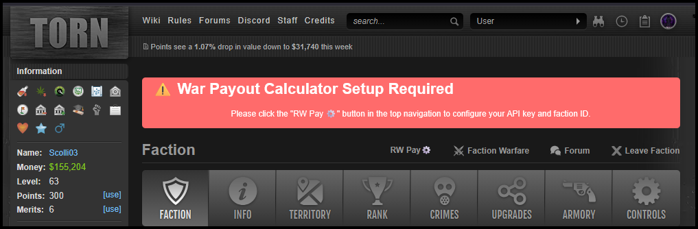 War Payout Calculator Setup Required